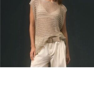 Anthropologie Maeve Gold Metallic Crochet Top